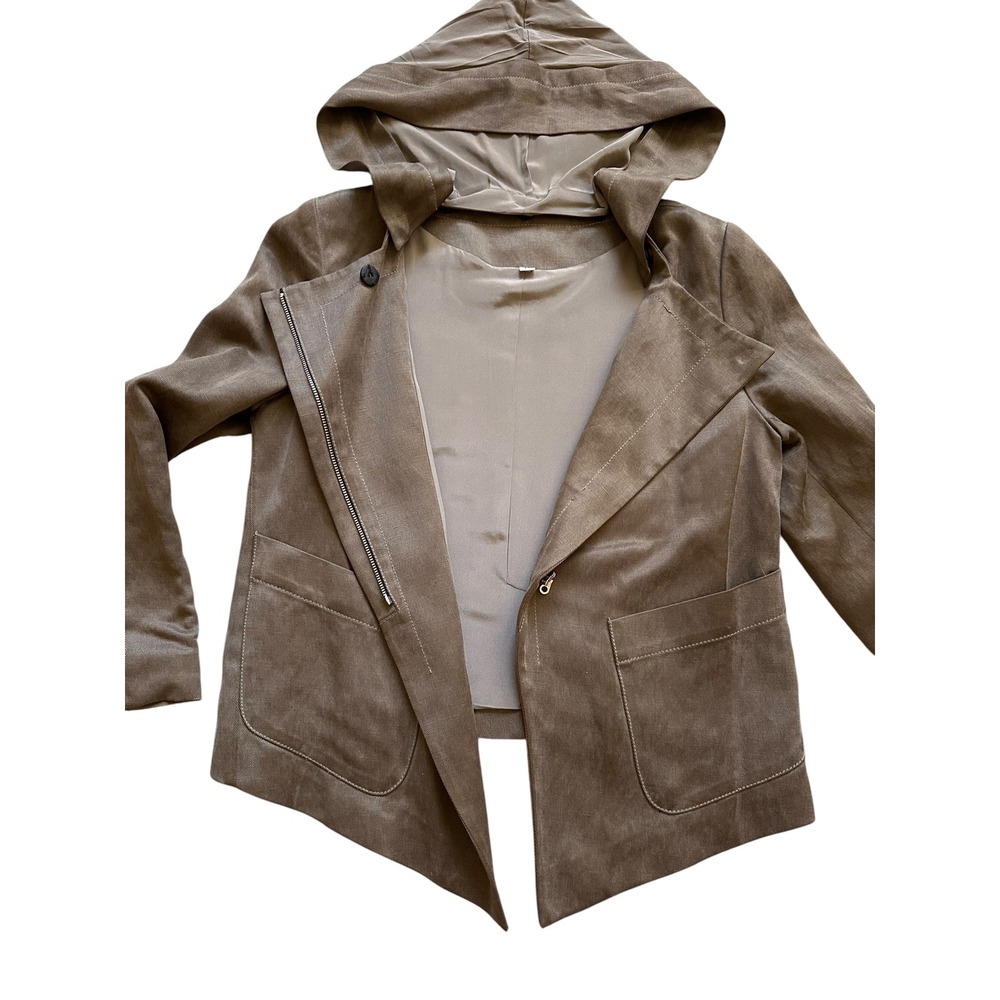 GARDÉ COLLECTIVE Japanese Avant Garde Linen Silk Hooded Blazer M Asym Zip